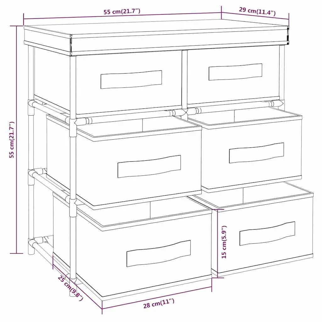 Storage Cabinet Cream 6 Drawer Organiser Steel Frame Fabric Drawers