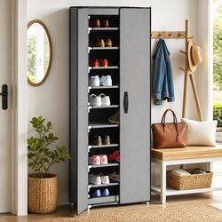 Compact Grey 10-Tier Shoe Storage Rack