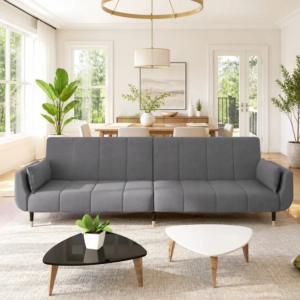 Convertible Sofa Bed Grey Adjustable Backrest 2 Seater