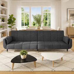 Compact Grey Velvet 2-Seater Sofa Bed with Adjustable Features