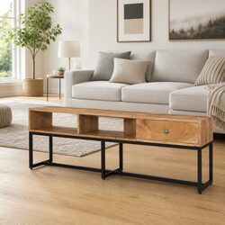 Acacia Wood TV Cabinet 160x30x45 cm with Drawer