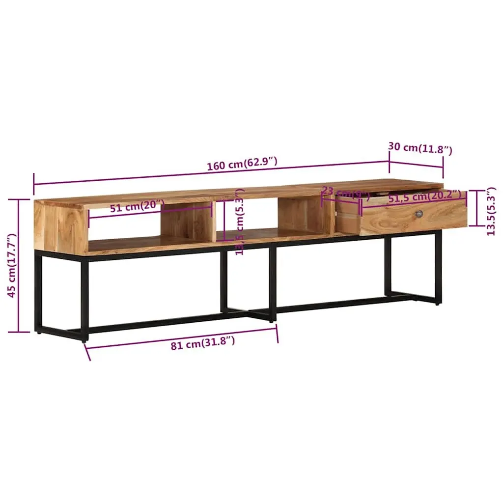 TV Cabinet Brown 160x30x45 cm Solid Acacia Wood Storage Unit with Drawer