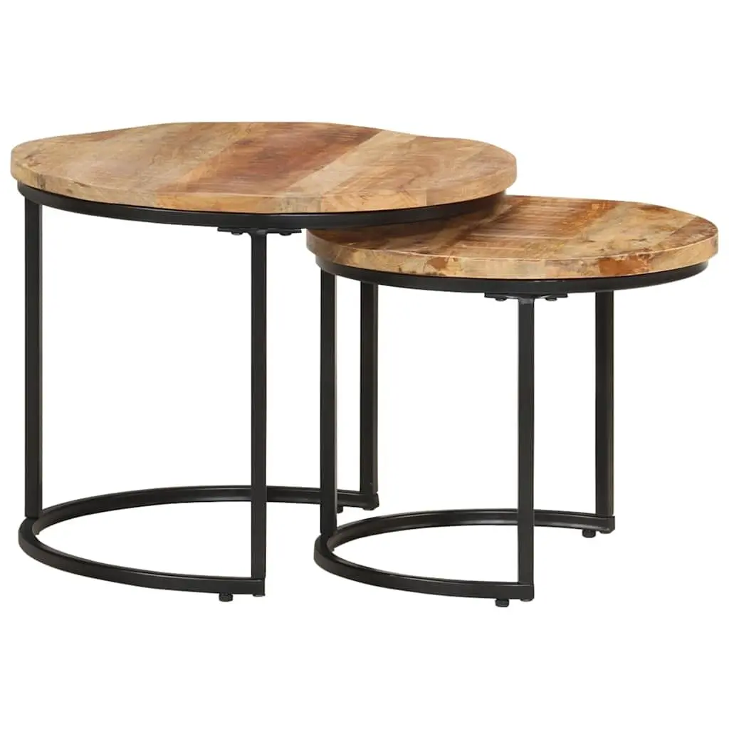 Nesting Tables 2 pcs Solid Wood Mango Brown Coffee Table Living Room Furniture