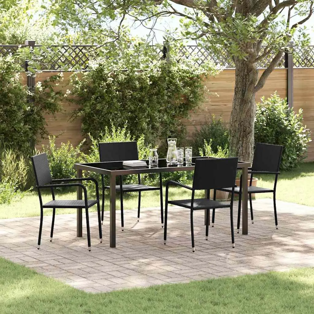 Garden Dining Set 5 Pieces Outdoor Furniture Black Poly Rattan with Cushion