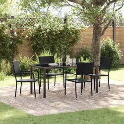 Garden Dining Set 5 Pieces Outdoor Furniture Black Poly Rattan with Cushion