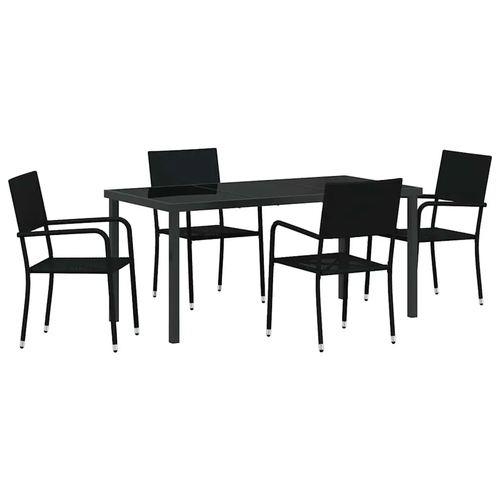 Garden Dining Set 5 Pieces Outdoor Furniture Black Poly Rattan with Cushion