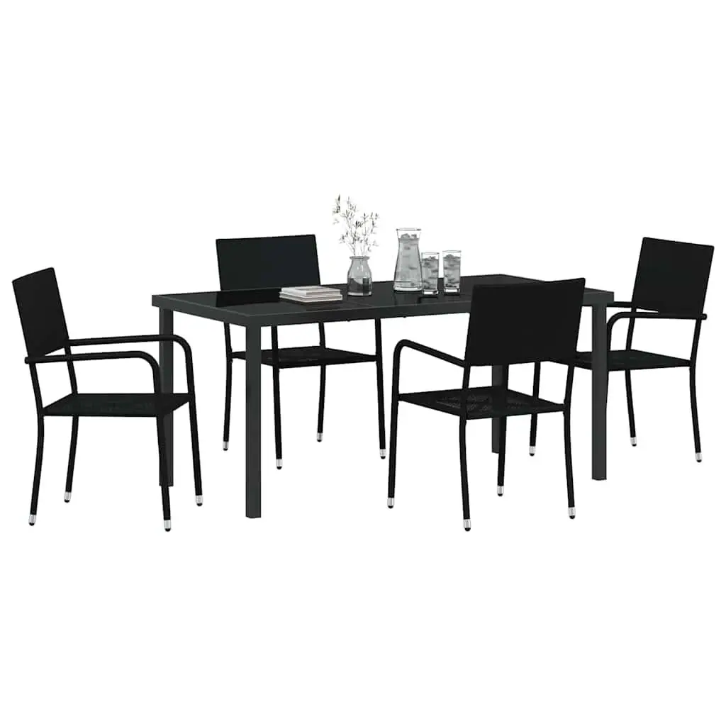 Garden Dining Set 5 Pieces Outdoor Furniture Black Poly Rattan with Cushion