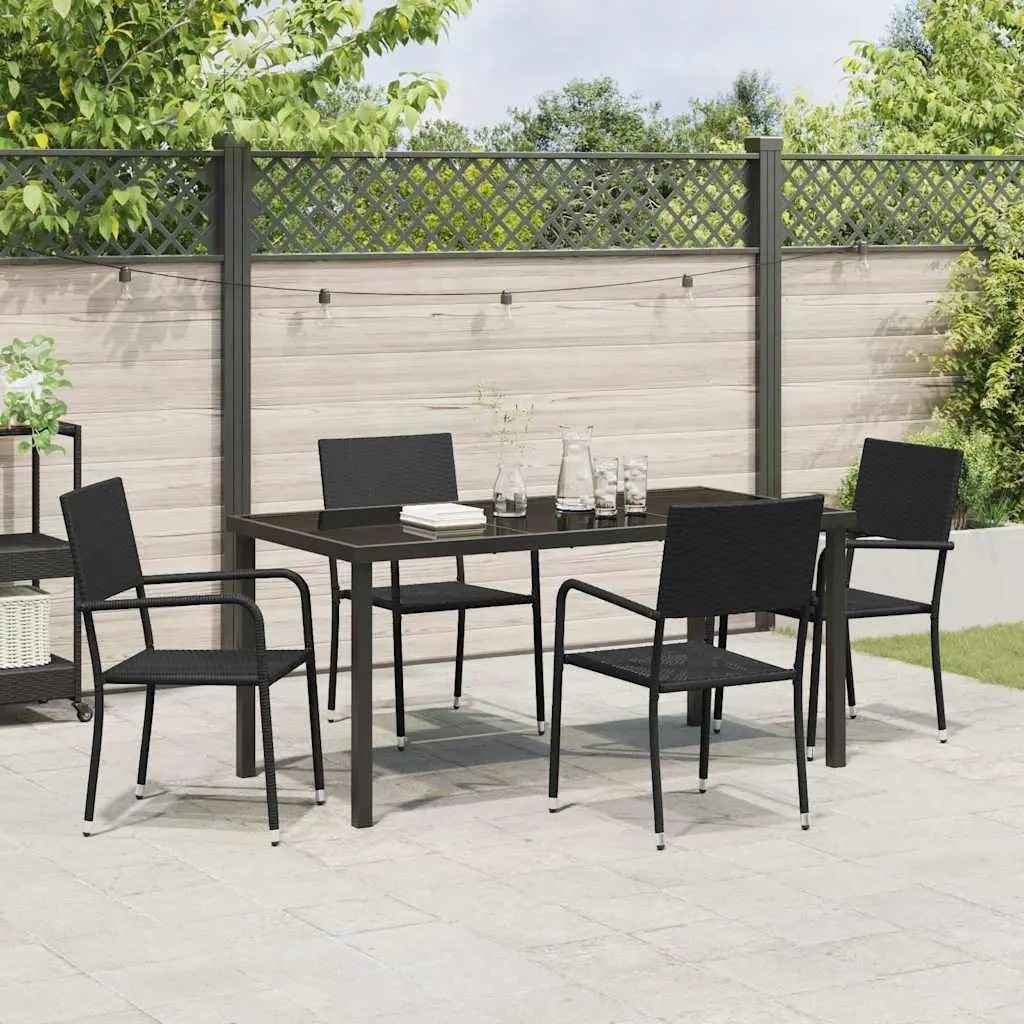 Garden Dining Set 5 Pieces Outdoor Furniture Black Poly Rattan with Cushion