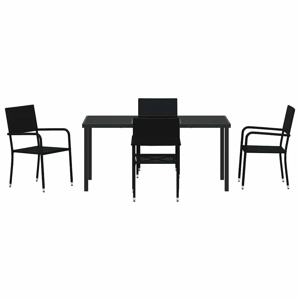 Garden Dining Set 5 Pieces Outdoor Furniture Black Poly Rattan with Cushion