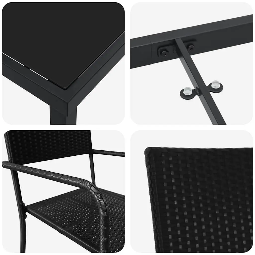 Garden Dining Set 5 Pieces Outdoor Furniture Black Poly Rattan with Cushion