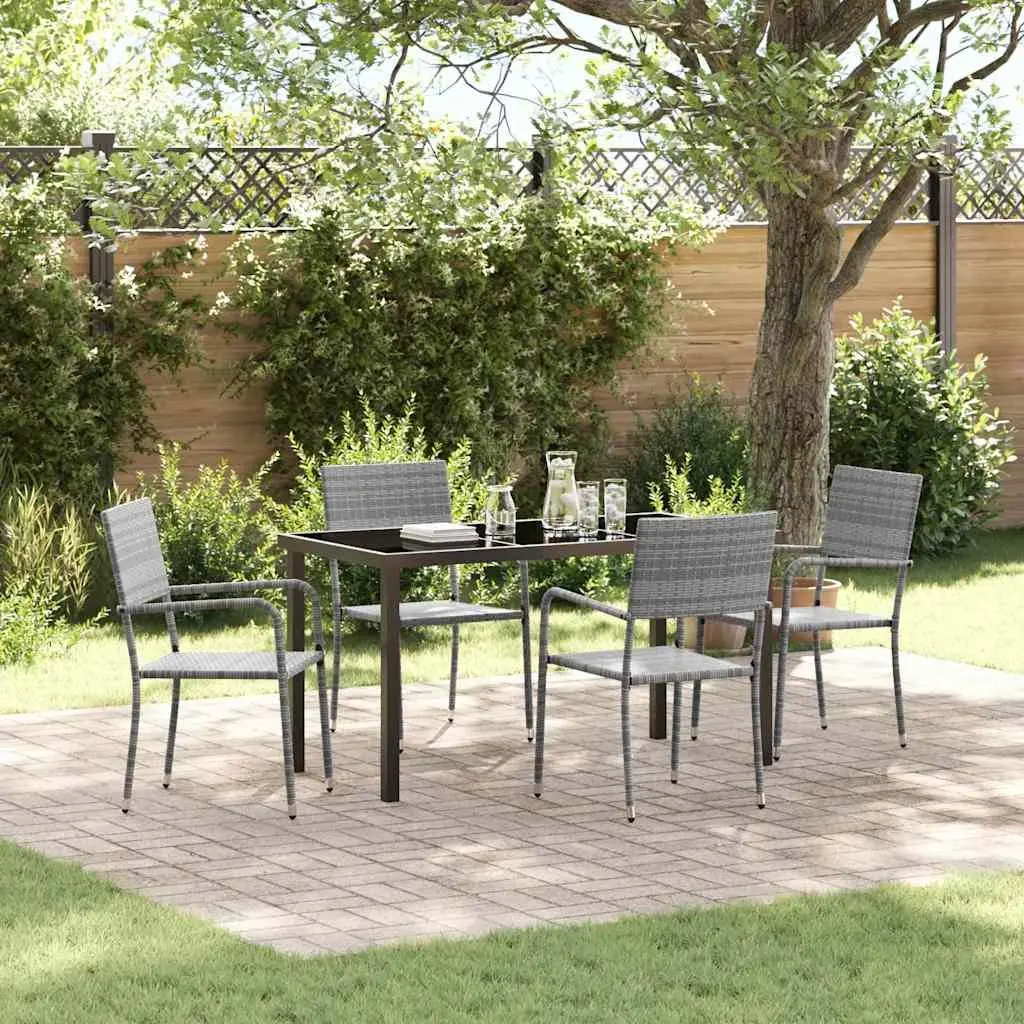 Garden Dining Set 5 Piece Outdoor Furniture Grey Poly Rattan Table Chairs