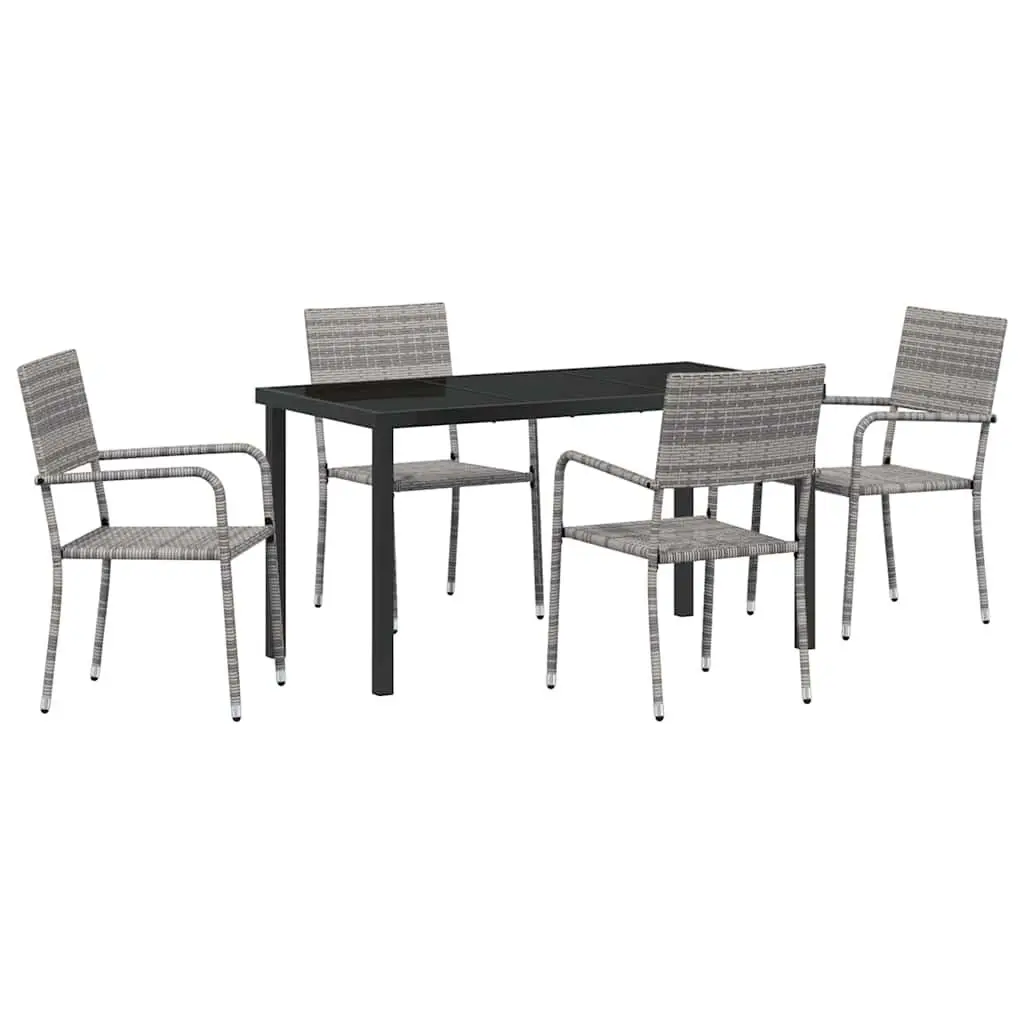 Garden Dining Set 5 Piece Outdoor Furniture Grey Poly Rattan Table Chairs