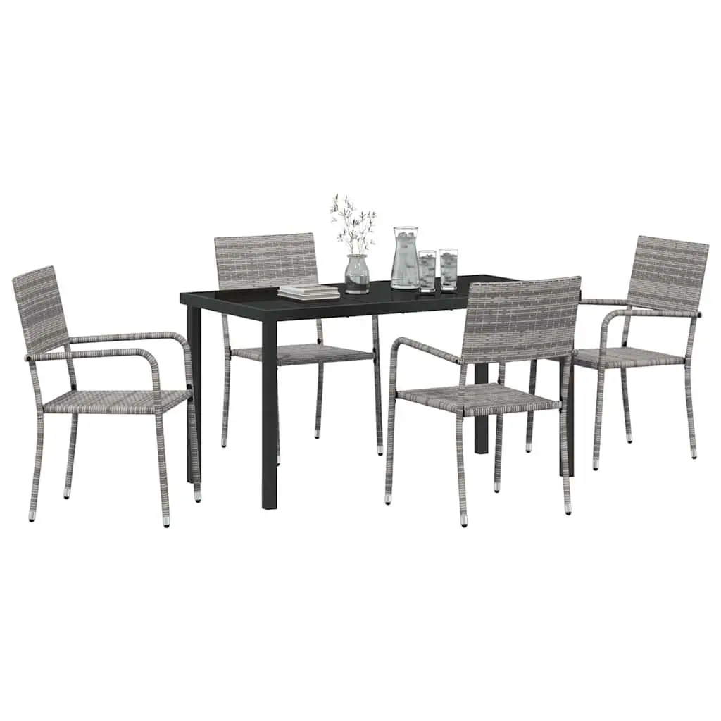 Garden Dining Set 5 Piece Outdoor Furniture Grey Poly Rattan Table Chairs