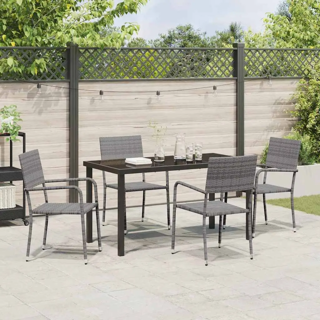 Garden Dining Set 5 Piece Outdoor Furniture Grey Poly Rattan Table Chairs