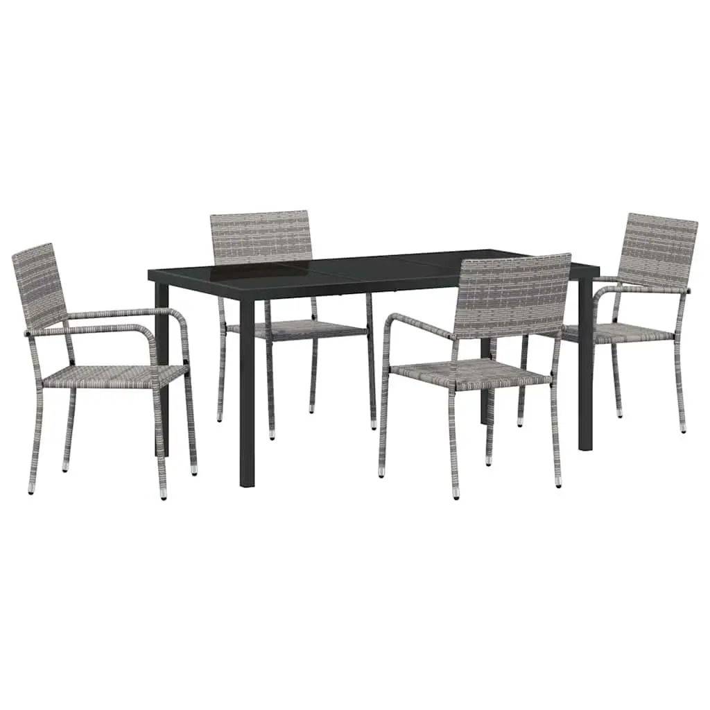 Outdoor Dining Set 5 Pieces Grey Poly Rattan Garden Furniture Tempered Glass