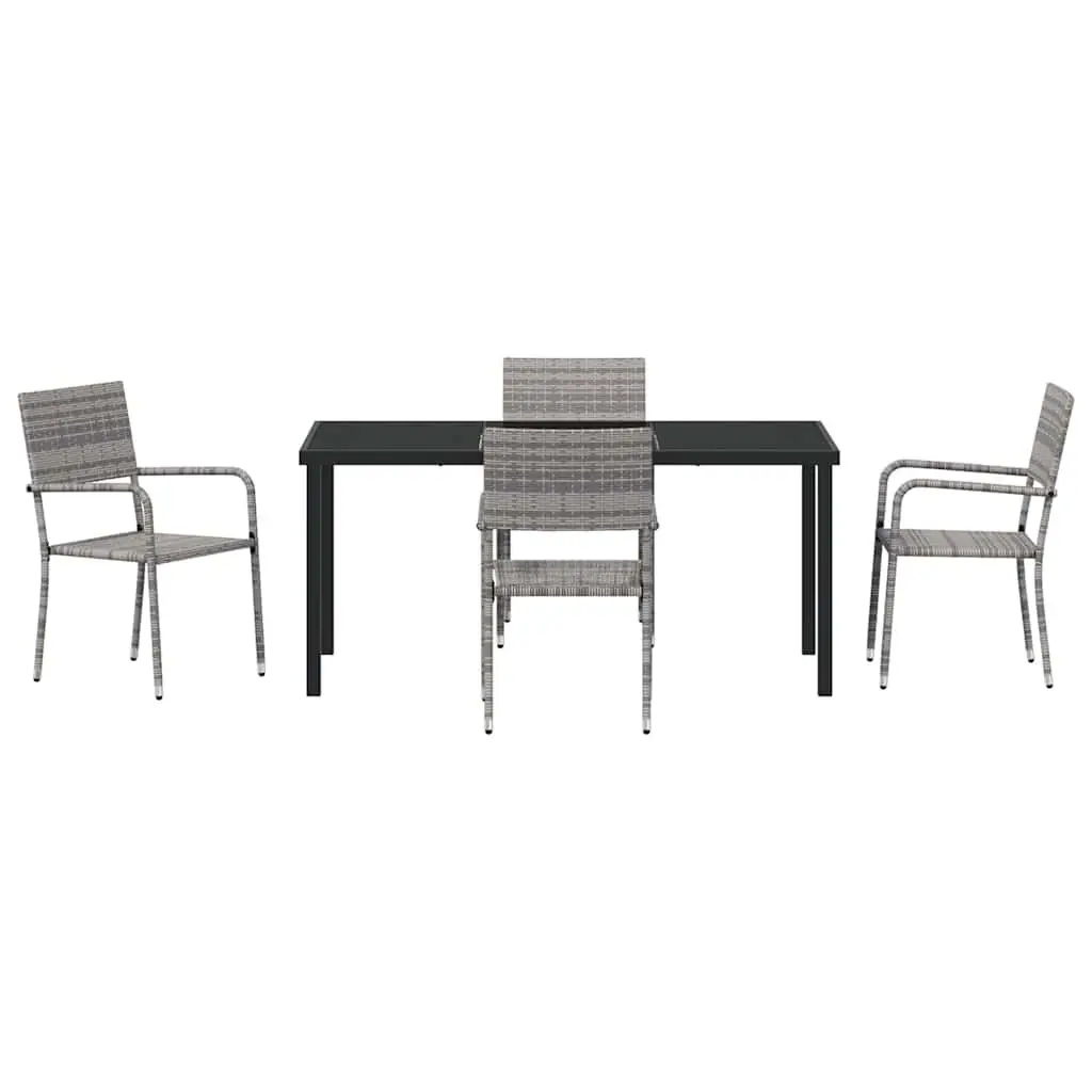 Outdoor Dining Set 5 Pieces Grey Poly Rattan Garden Furniture Tempered Glass