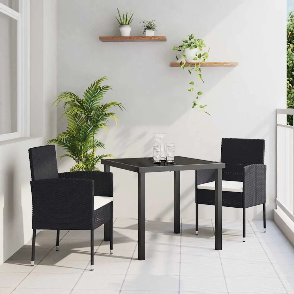 Outdoor Garden Dining Set 3 Piece Black Poly Rattan Patio Furniture with
