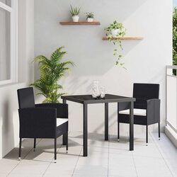 Outdoor Garden Dining Set 3 Piece Black Poly Rattan Patio Furniture with