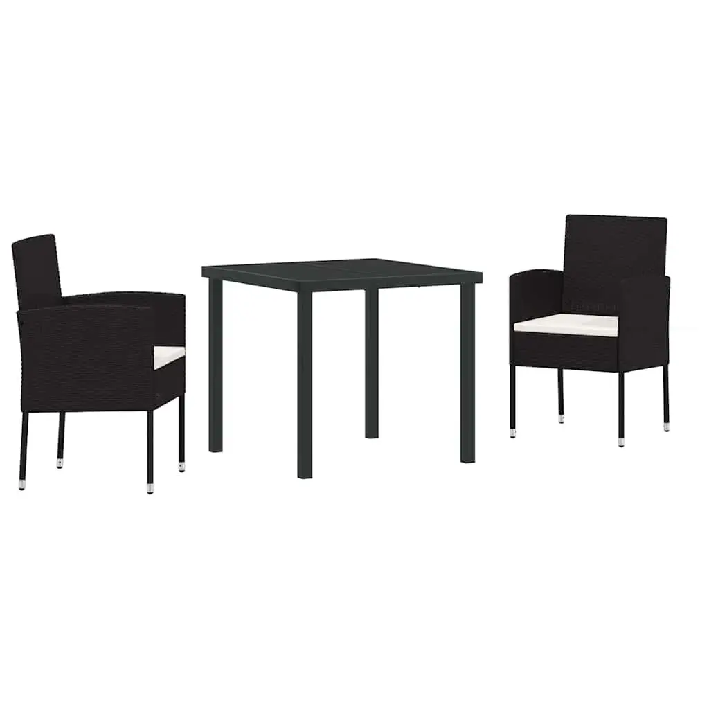 Outdoor Garden Dining Set 3 Piece Black Poly Rattan Patio Furniture with