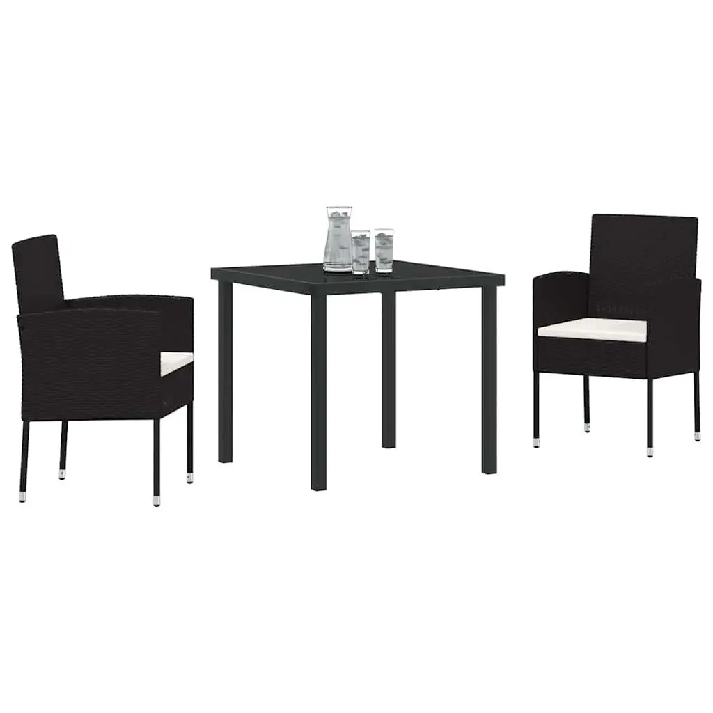 Outdoor Garden Dining Set 3 Piece Black Poly Rattan Patio Furniture with
