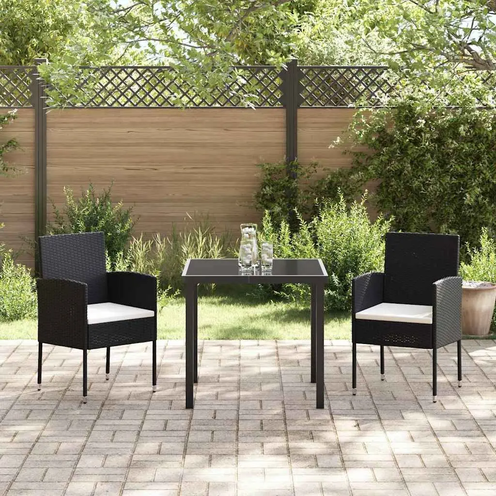 Outdoor Garden Dining Set 3 Piece Black Poly Rattan Patio Furniture with