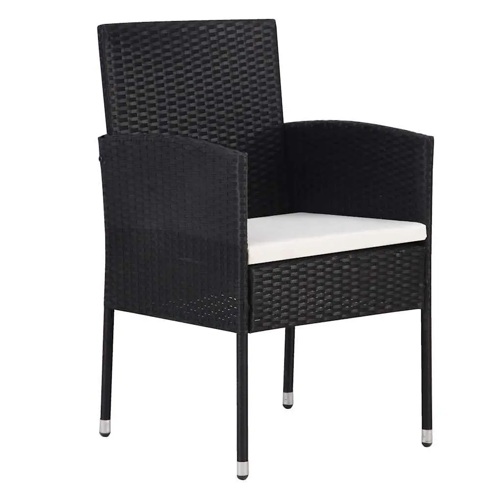 Outdoor Garden Dining Set 3 Piece Black Poly Rattan Patio Furniture with