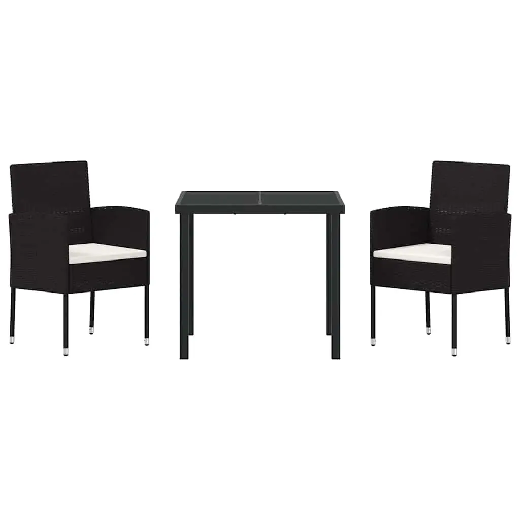 Outdoor Garden Dining Set 3 Piece Black Poly Rattan Patio Furniture with