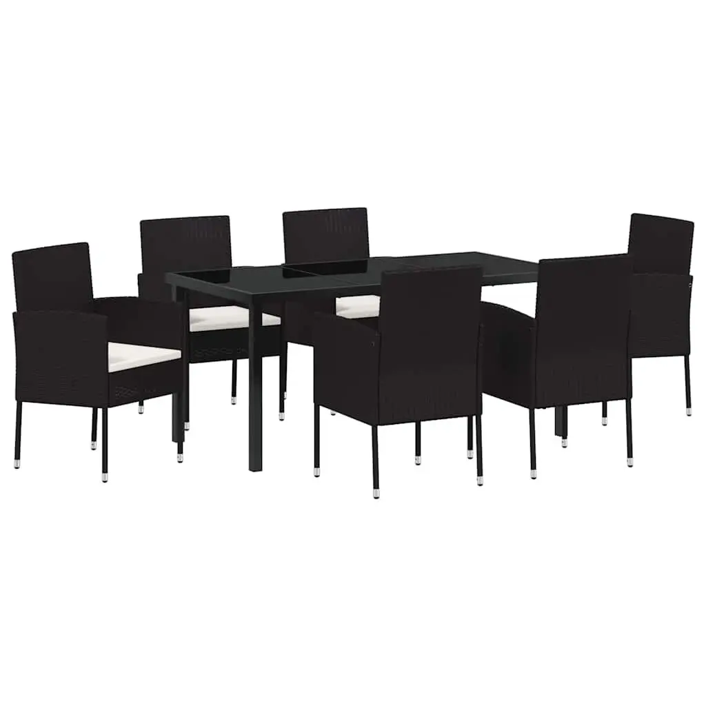 Garden Dining Set Black 7 Piece Outdoor Furniture Rattan Chairs Glass Table
