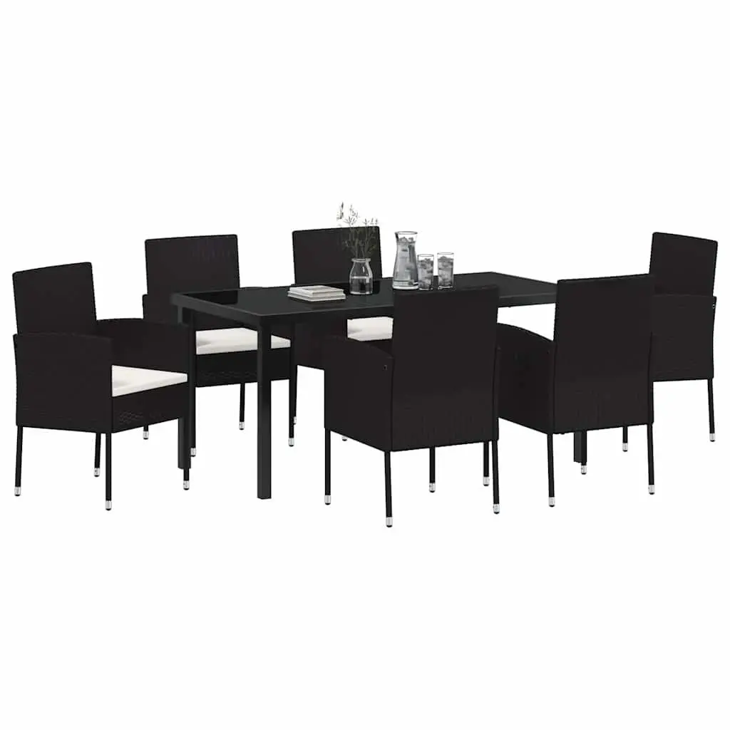 Garden Dining Set Black 7 Piece Outdoor Furniture Rattan Chairs Glass Table