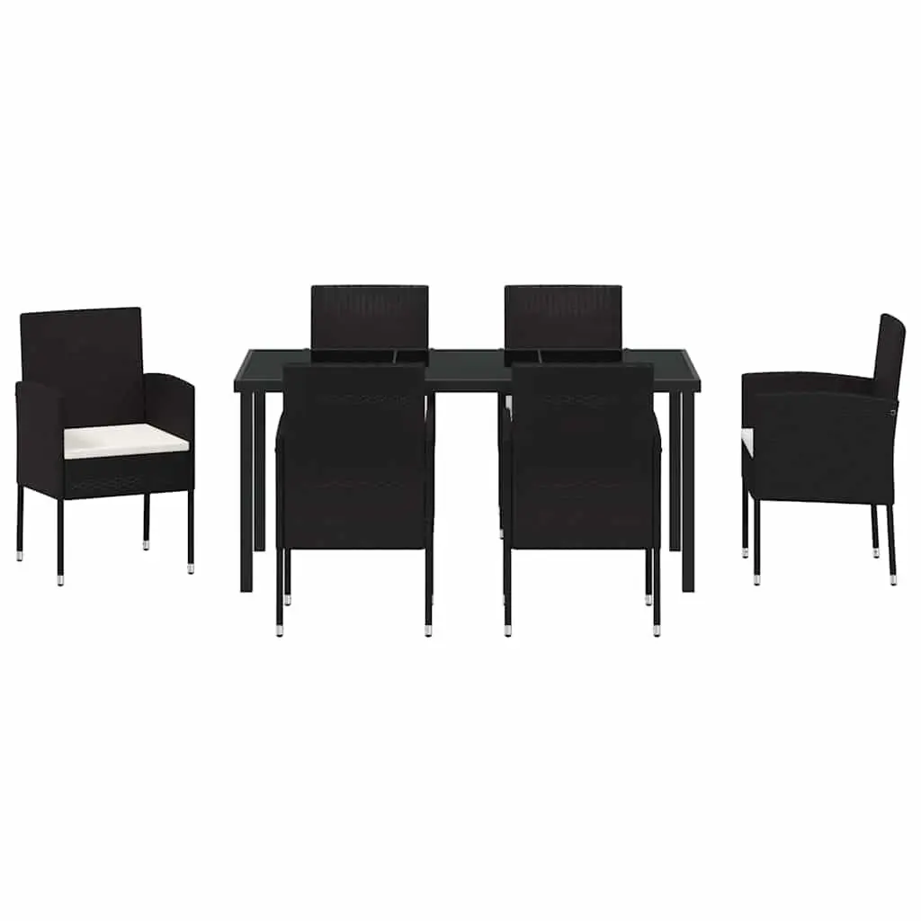 Garden Dining Set Black 7 Piece Outdoor Furniture Rattan Chairs Glass Table