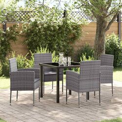 Garden Dining Set 5 Piece Outdoor Furniture Glass Top Table Chairs Cushions Grey