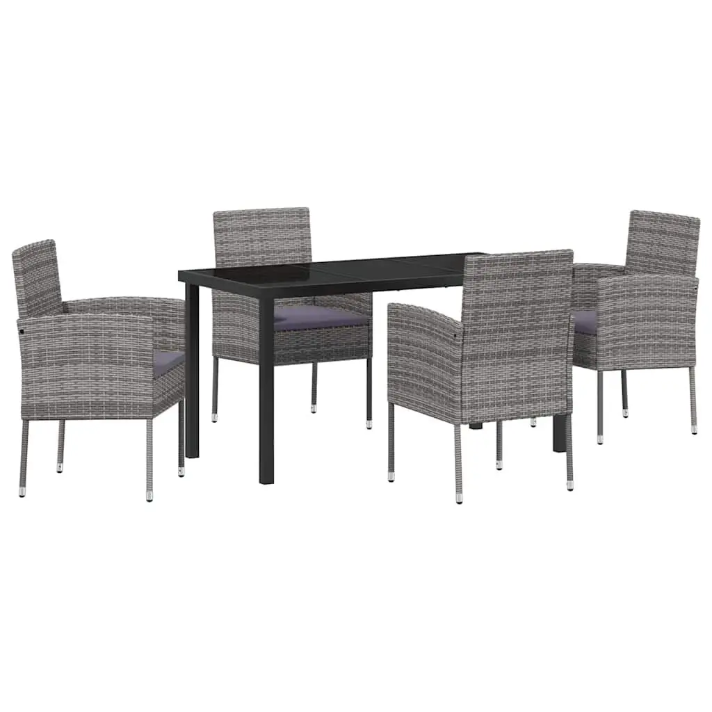 Garden Dining Set Grey 5 Piece Outdoor Furniture Poly Rattan Glass Top Table Chairs