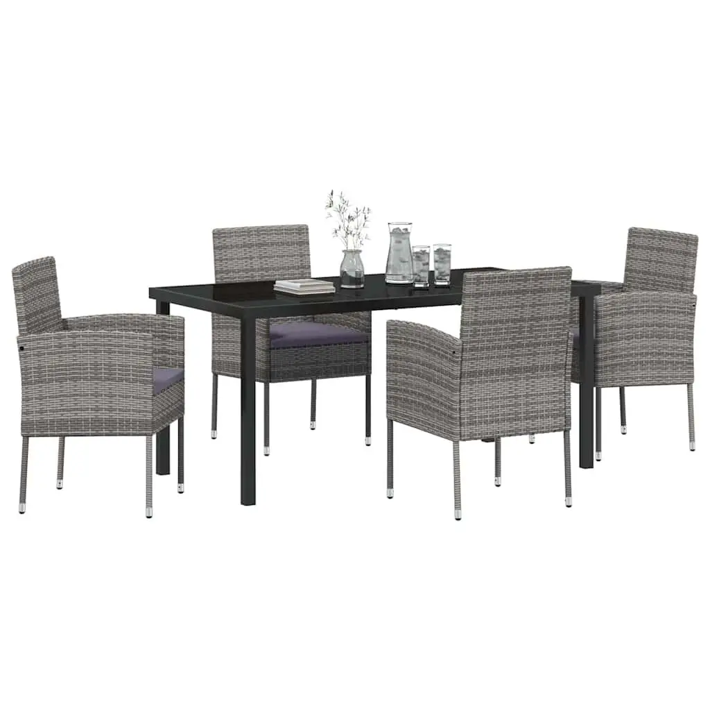 Garden Dining Set 5 Piece Outdoor Furniture Table Chairs Cushion Grey Patio