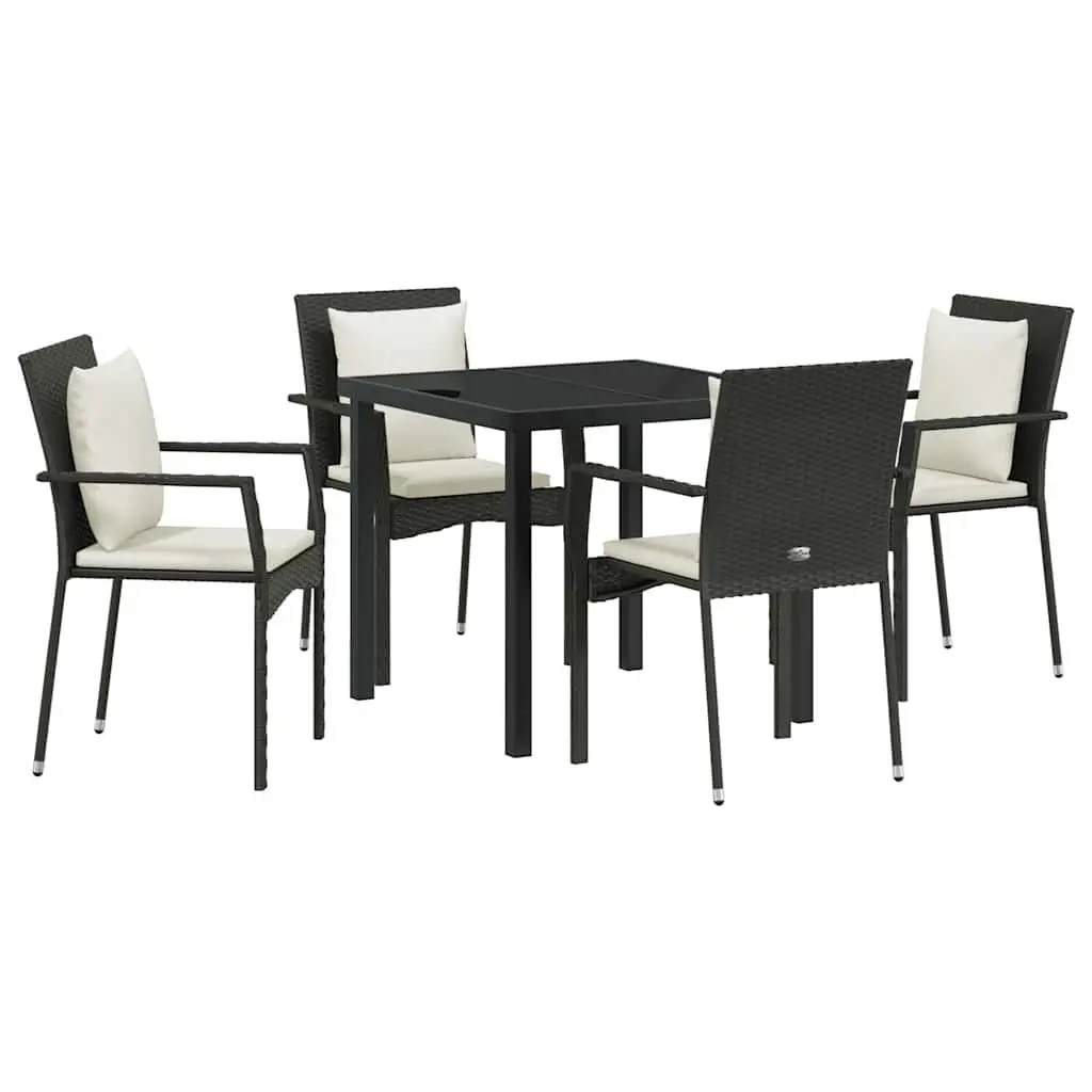 Garden Dining Set Black 5 Piece Outdoor Furniture Poly Rattan Tempered Glass