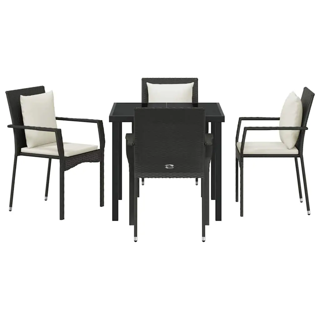 Garden Dining Set Black 5 Piece Outdoor Furniture Poly Rattan Tempered Glass