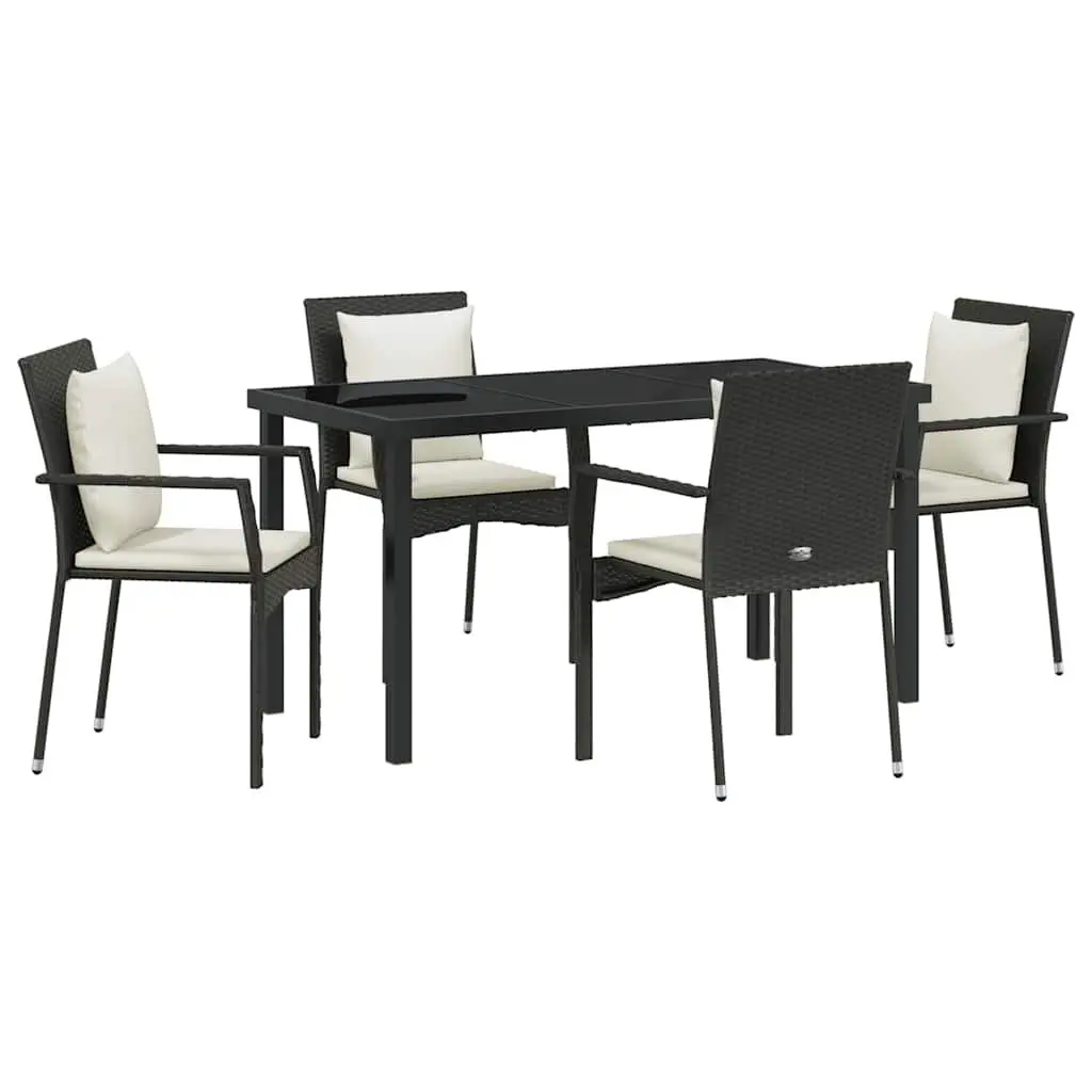 Outdoor Dining Set Black 5 Piece Garden Furniture Poly Rattan Tempered Glass