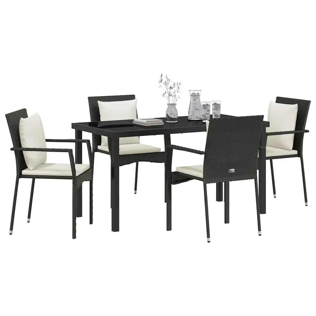 Outdoor Dining Set Black 5 Piece Garden Furniture Poly Rattan Tempered Glass