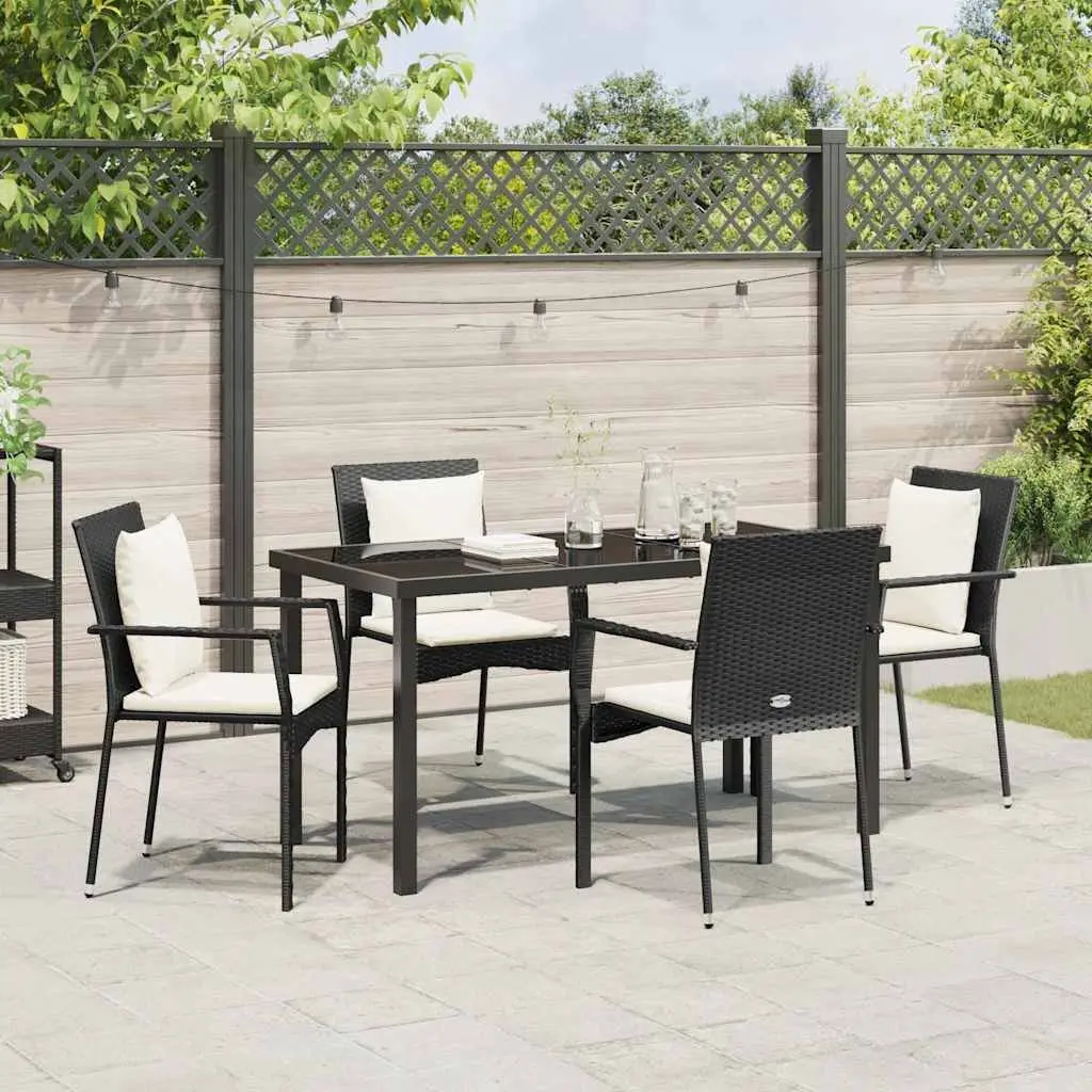 Outdoor Dining Set Black 5 Piece Garden Furniture Poly Rattan Tempered Glass