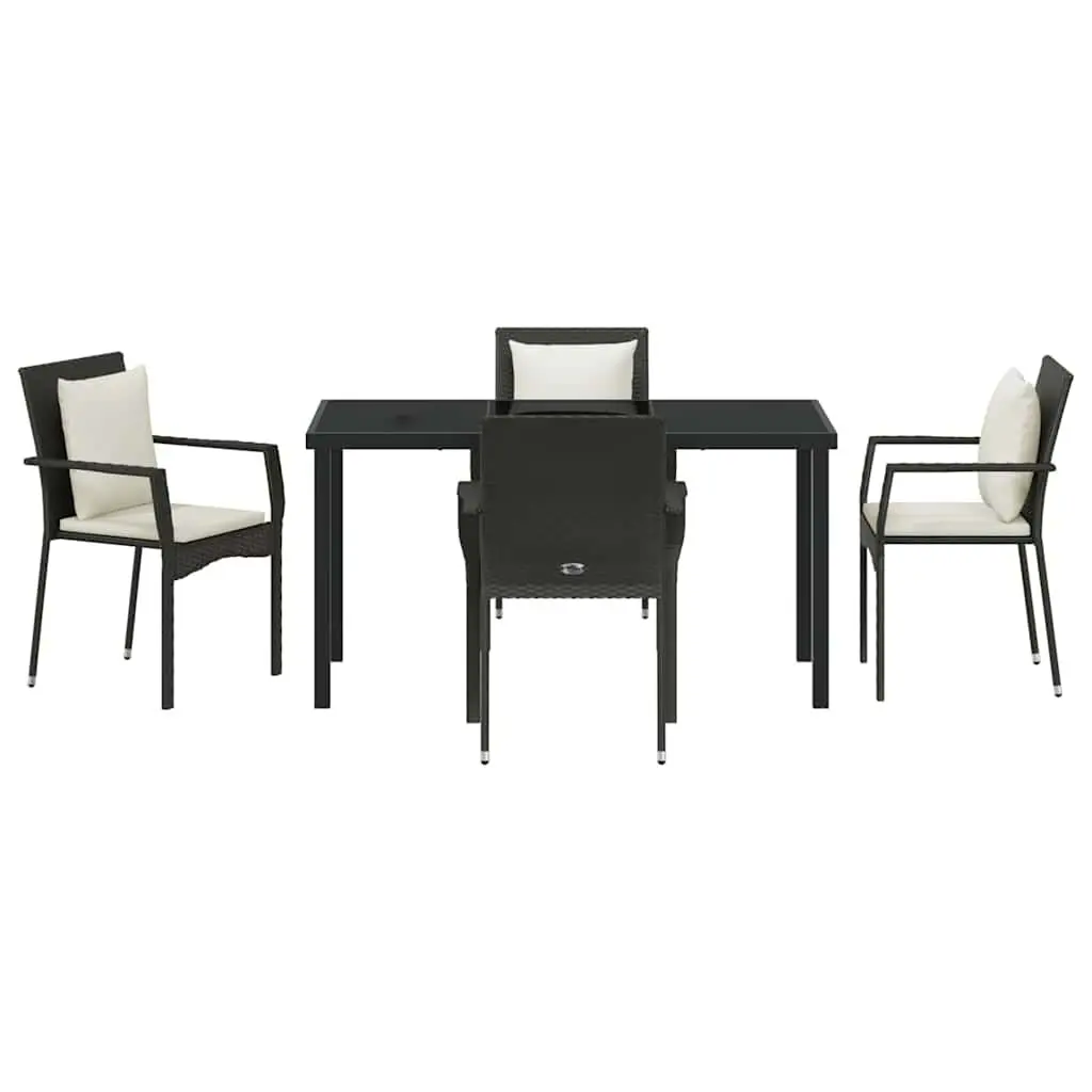 Outdoor Dining Set Black 5 Piece Garden Furniture Poly Rattan Tempered Glass