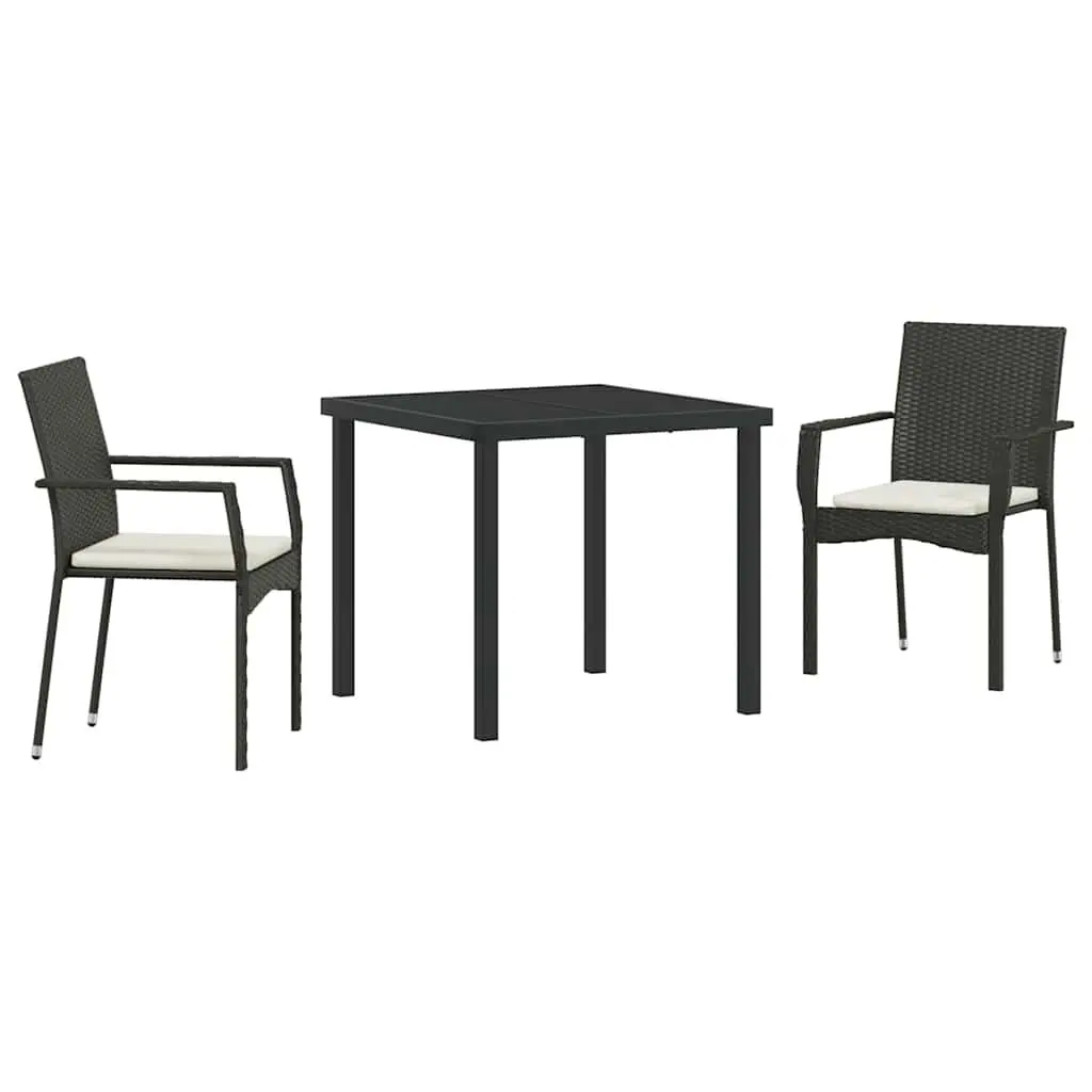 Garden Dining Set 3 Pieces Outdoor Furniture Black Poly Rattan with Cushion