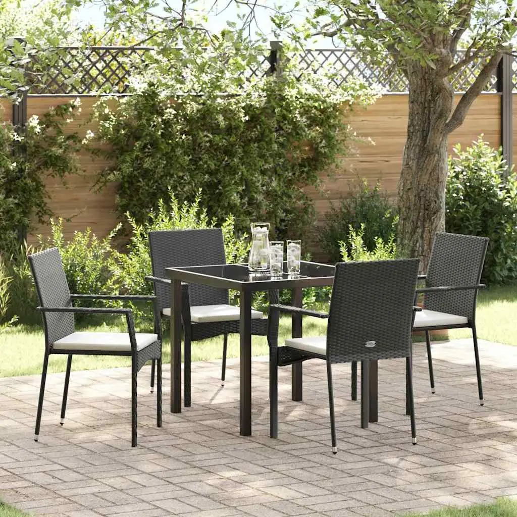 Outdoor Garden Dining Set Black 5 Piece Contemporary Poly Rattan with Weatherproof Cushions