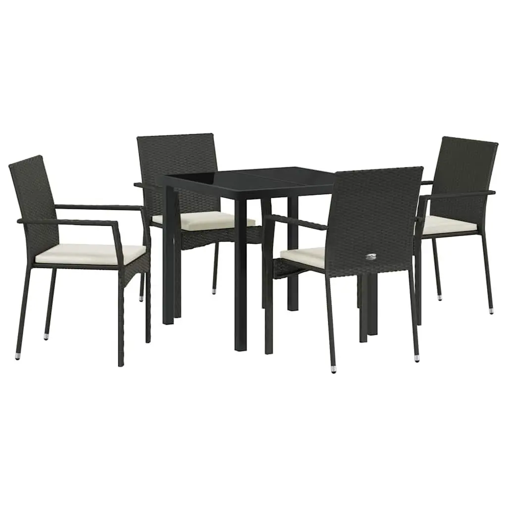 Outdoor Garden Dining Set Black 5 Piece Contemporary Poly Rattan with Weatherproof Cushions