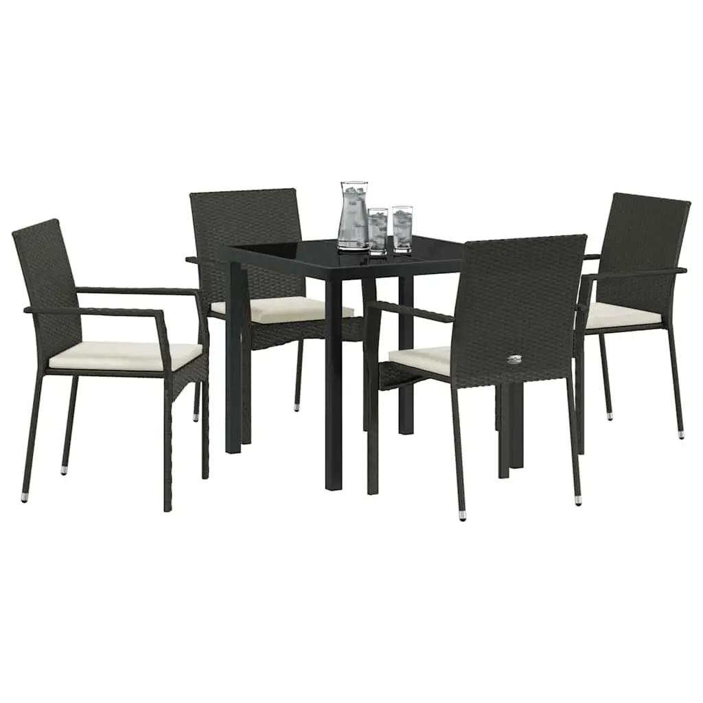 Outdoor Garden Dining Set Black 5 Piece Contemporary Poly Rattan with Weatherproof Cushions