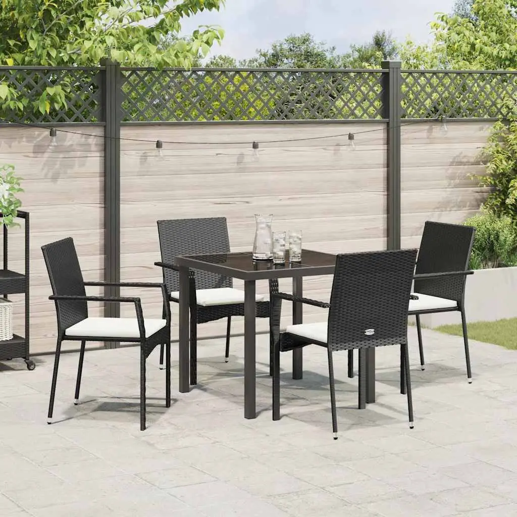 Outdoor Garden Dining Set Black 5 Piece Contemporary Poly Rattan with Weatherproof Cushions