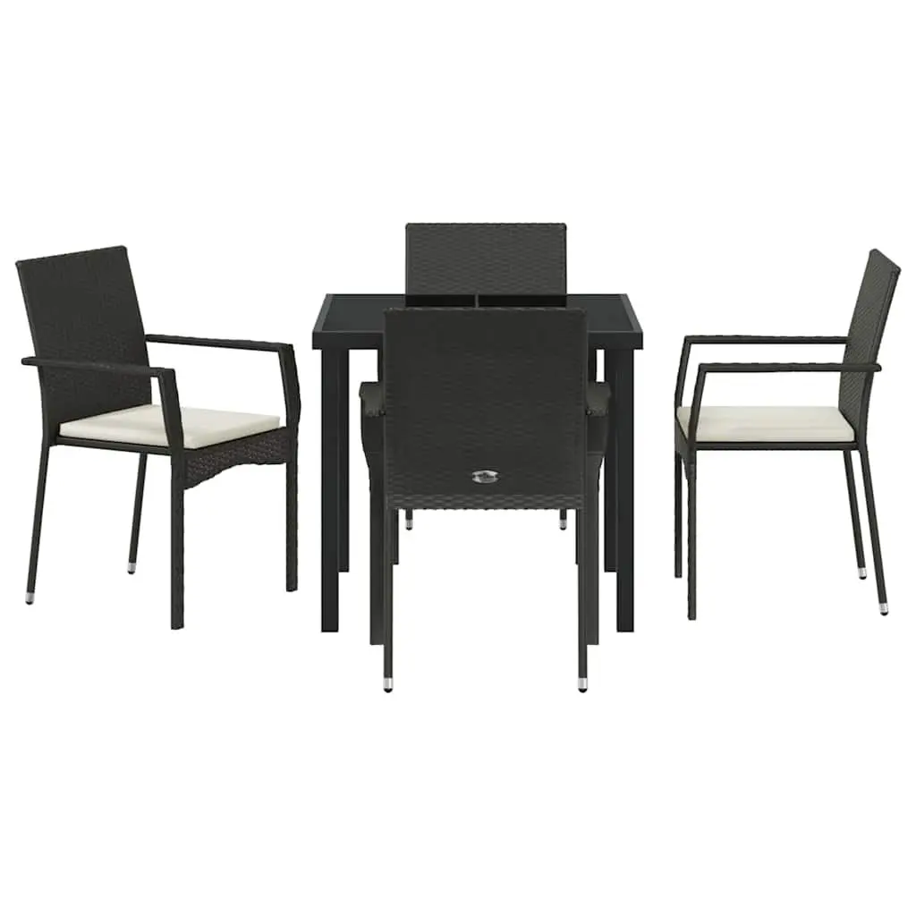 Outdoor Garden Dining Set Black 5 Piece Contemporary Poly Rattan with Weatherproof Cushions