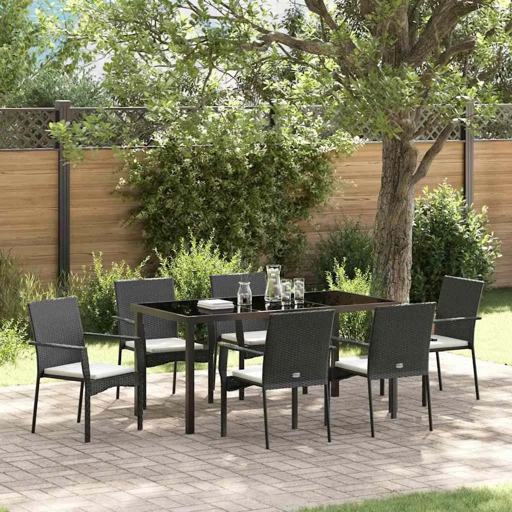 7-Piece Black Rattan Dining Set for Outdoors