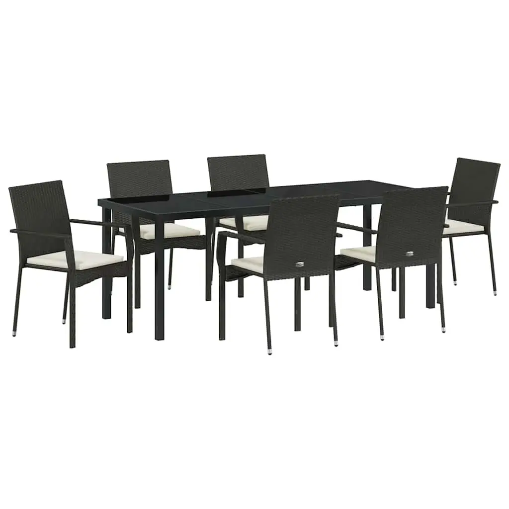 7-Piece Black Rattan Dining Set for Outdoors