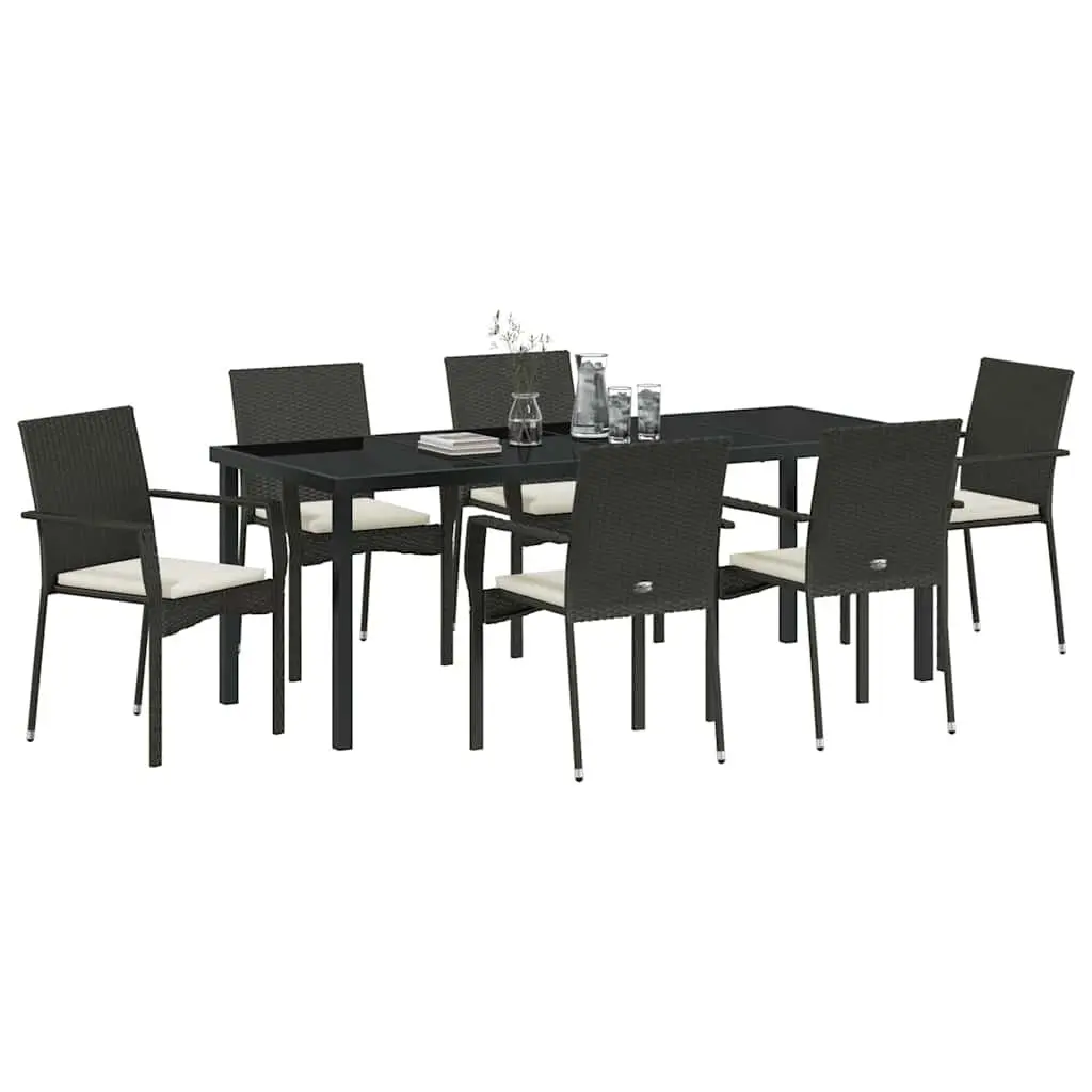 7-Piece Black Rattan Dining Set for Outdoors