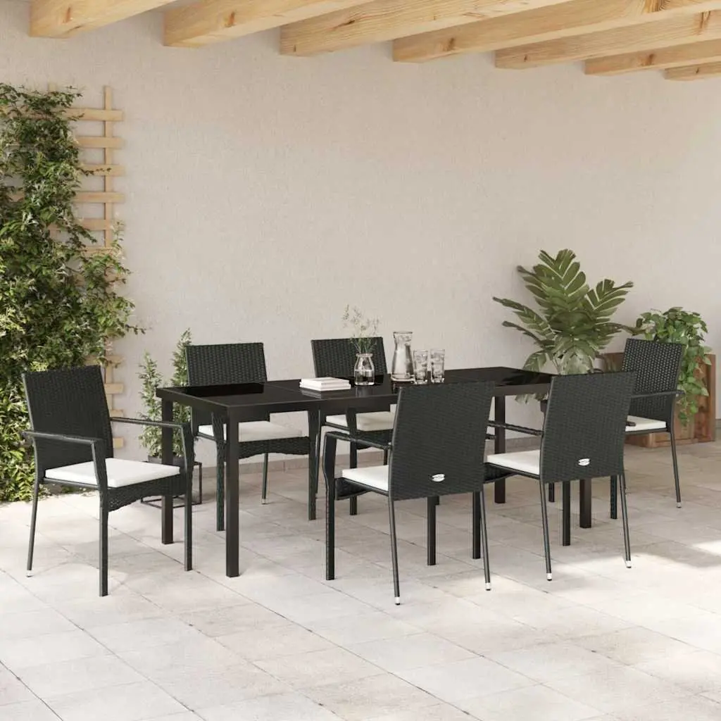 7-Piece Black Rattan Dining Set for Outdoors