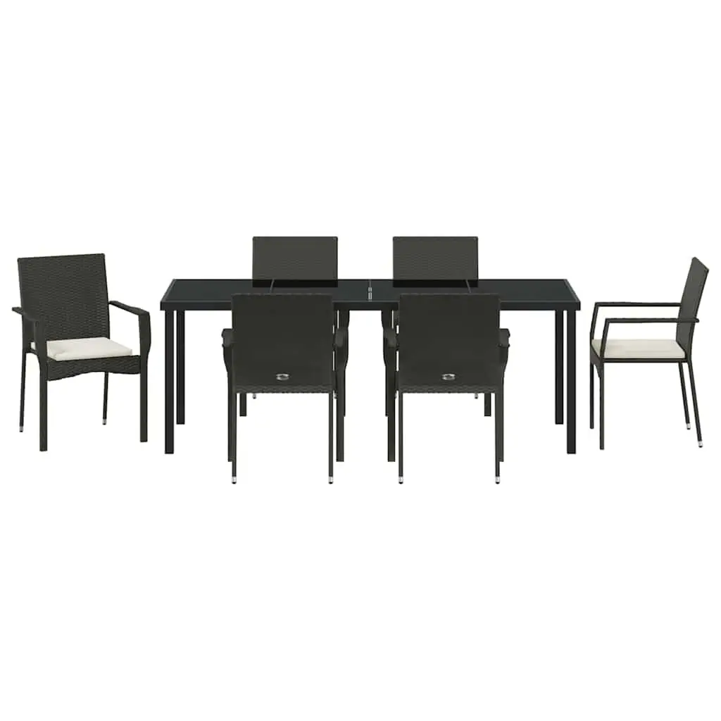 7-Piece Black Rattan Dining Set for Outdoors